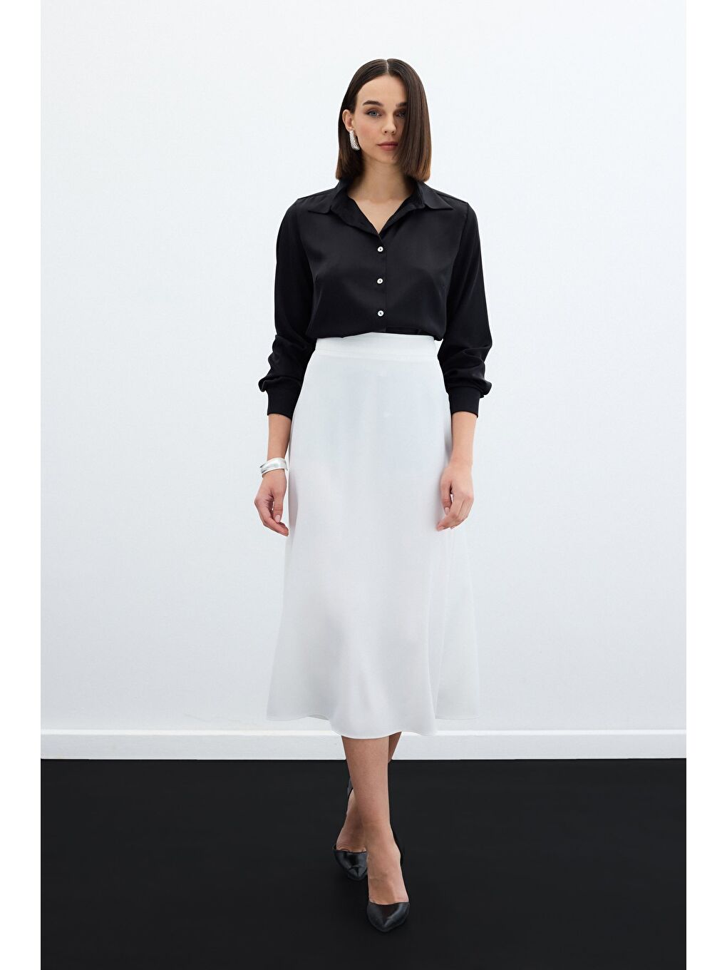 Midi Boy Saten Etek - Ekru-2