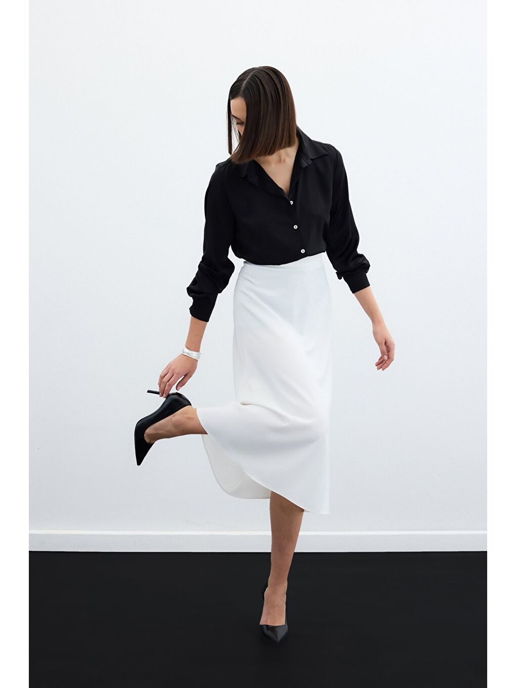 Midi Boy Saten Etek - Ekru-3