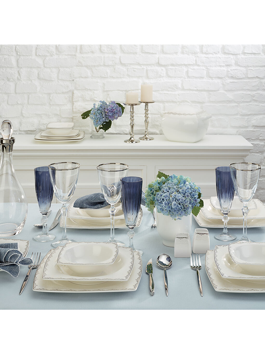 Beyaz Fine Bone Yeni Lotus 61 Parça 12 Kişilik Kare Yemek Takımı-6