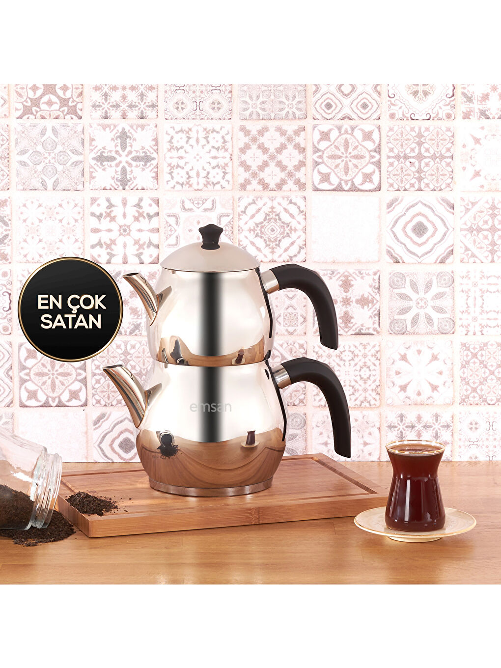 Cemre Maxi Siyah Çaydanlık Takımı 1.0-2.0Lt-8