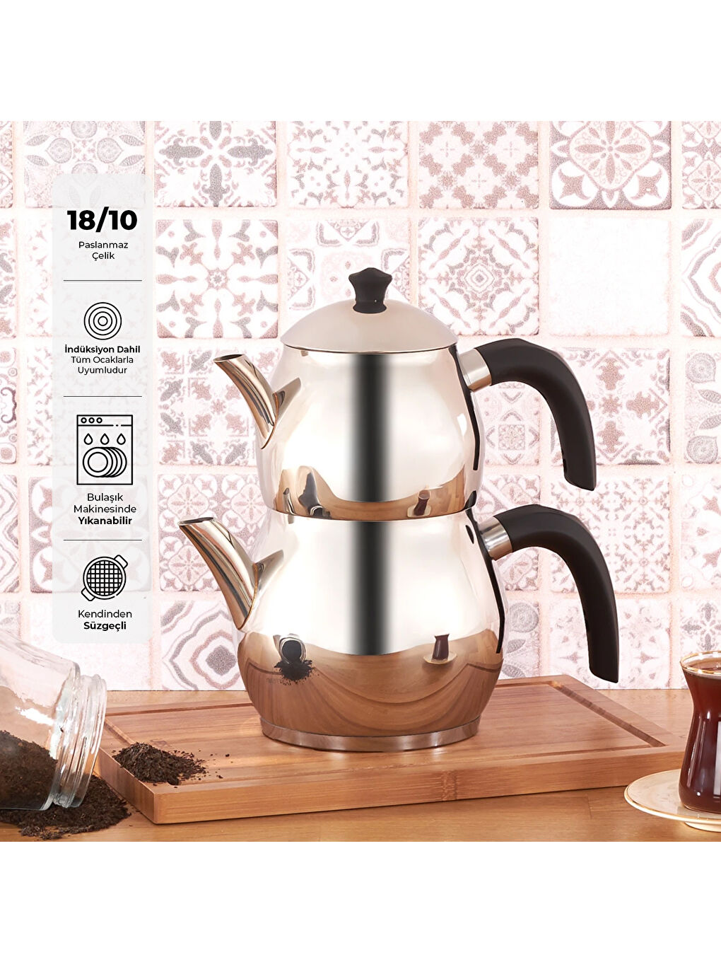 Cemre Maxi Siyah Çaydanlık Takımı 1.0-2.0Lt-9