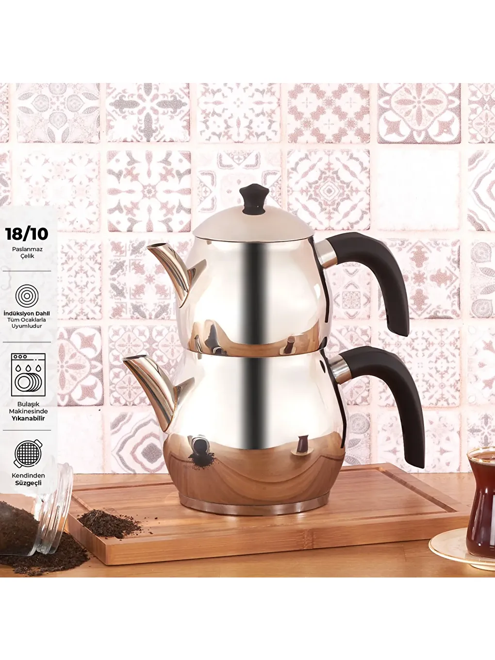 Cemre Maxi Siyah Çaydanlık Takımı 1.0-2.0Lt-10