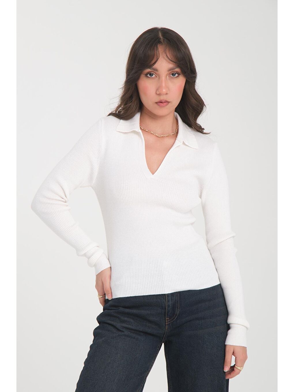 Ekru Polo Yaka Kazak