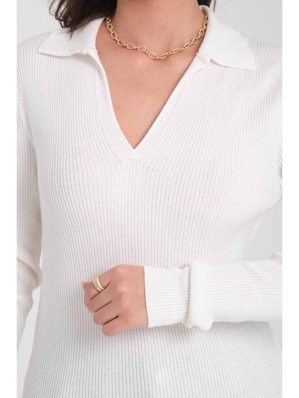 Ekru Polo Yaka Kazak-2