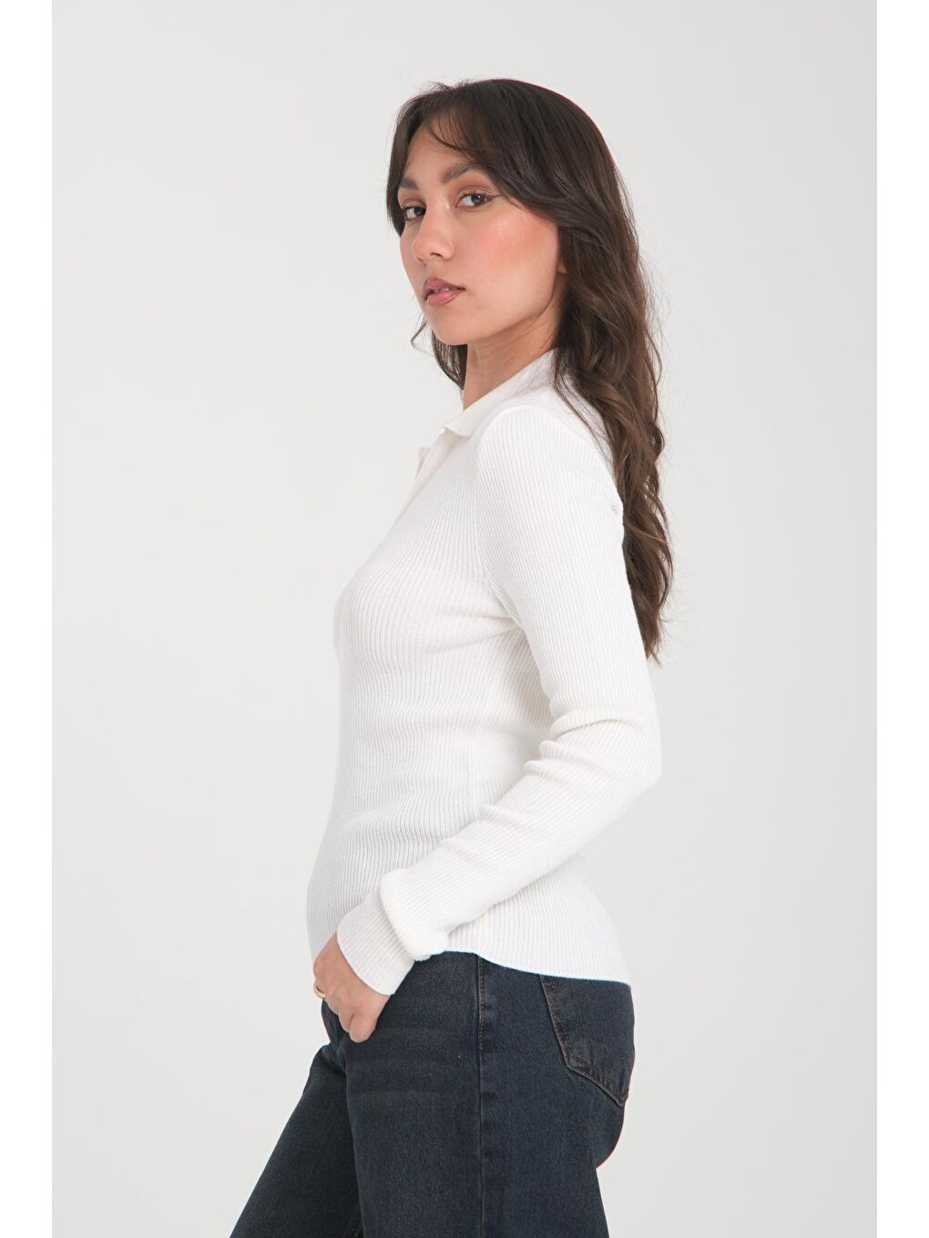 Ekru Polo Yaka Kazak-3