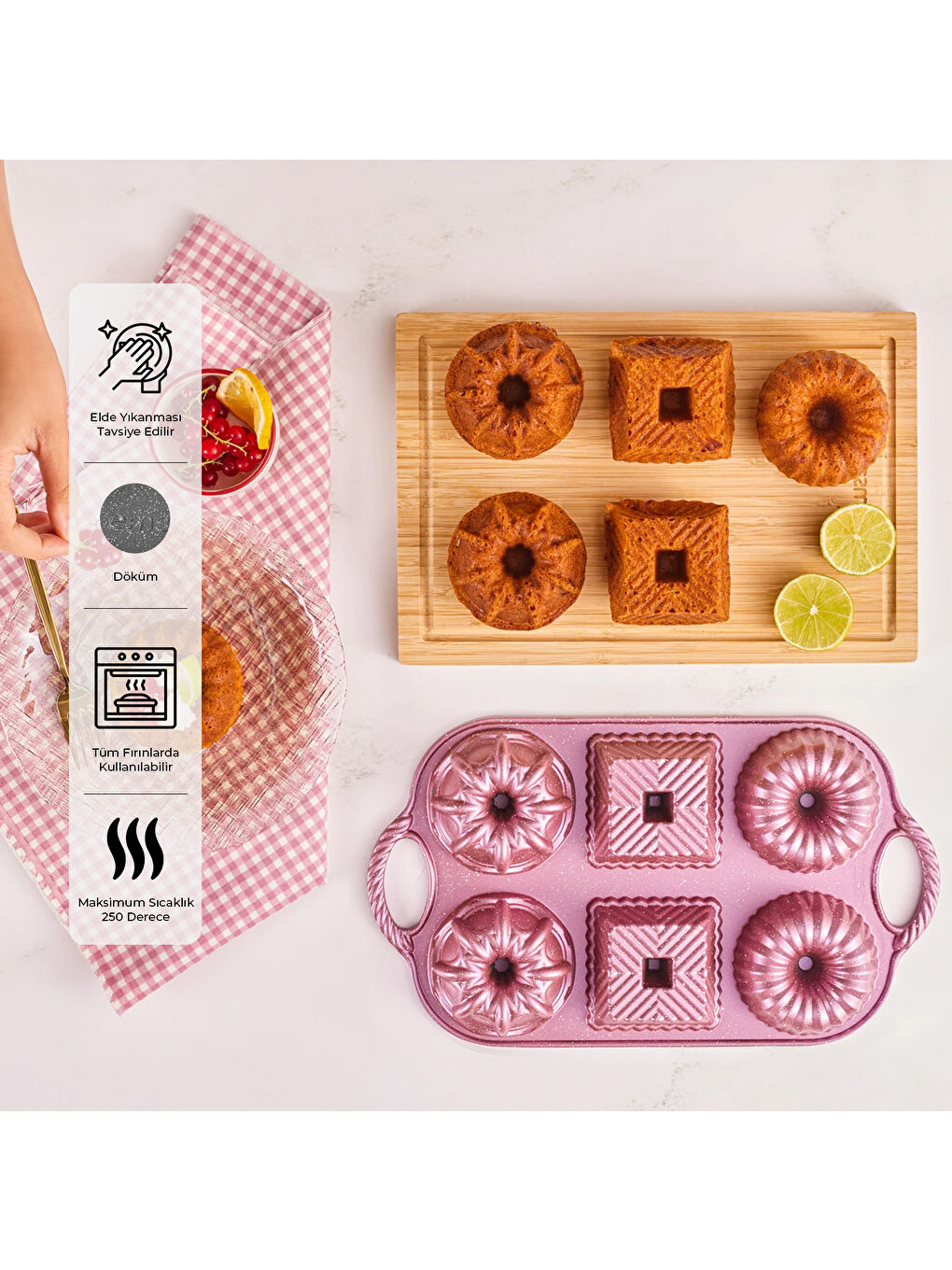 Pembe Griss One Six 6'lı Döküm Kek Kalıbı Pink-7