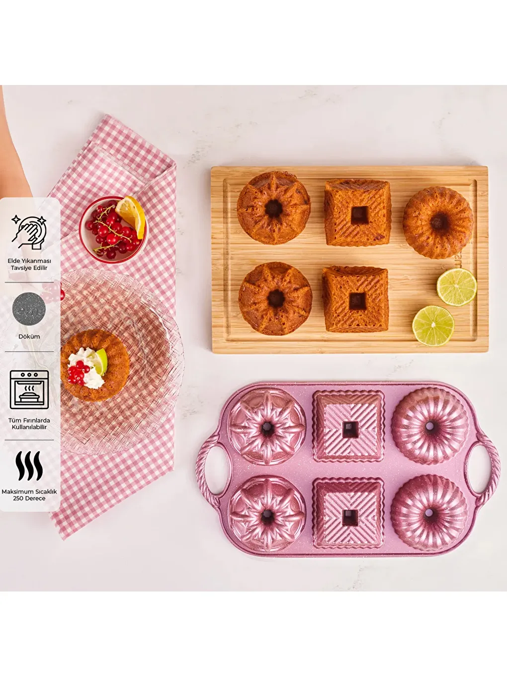 Pembe Griss One Six 6'lı Döküm Kek Kalıbı Pink-8