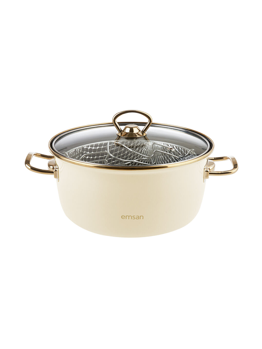 Ekru Nostalji Emaye Krem Kızartma Tenceresi-6