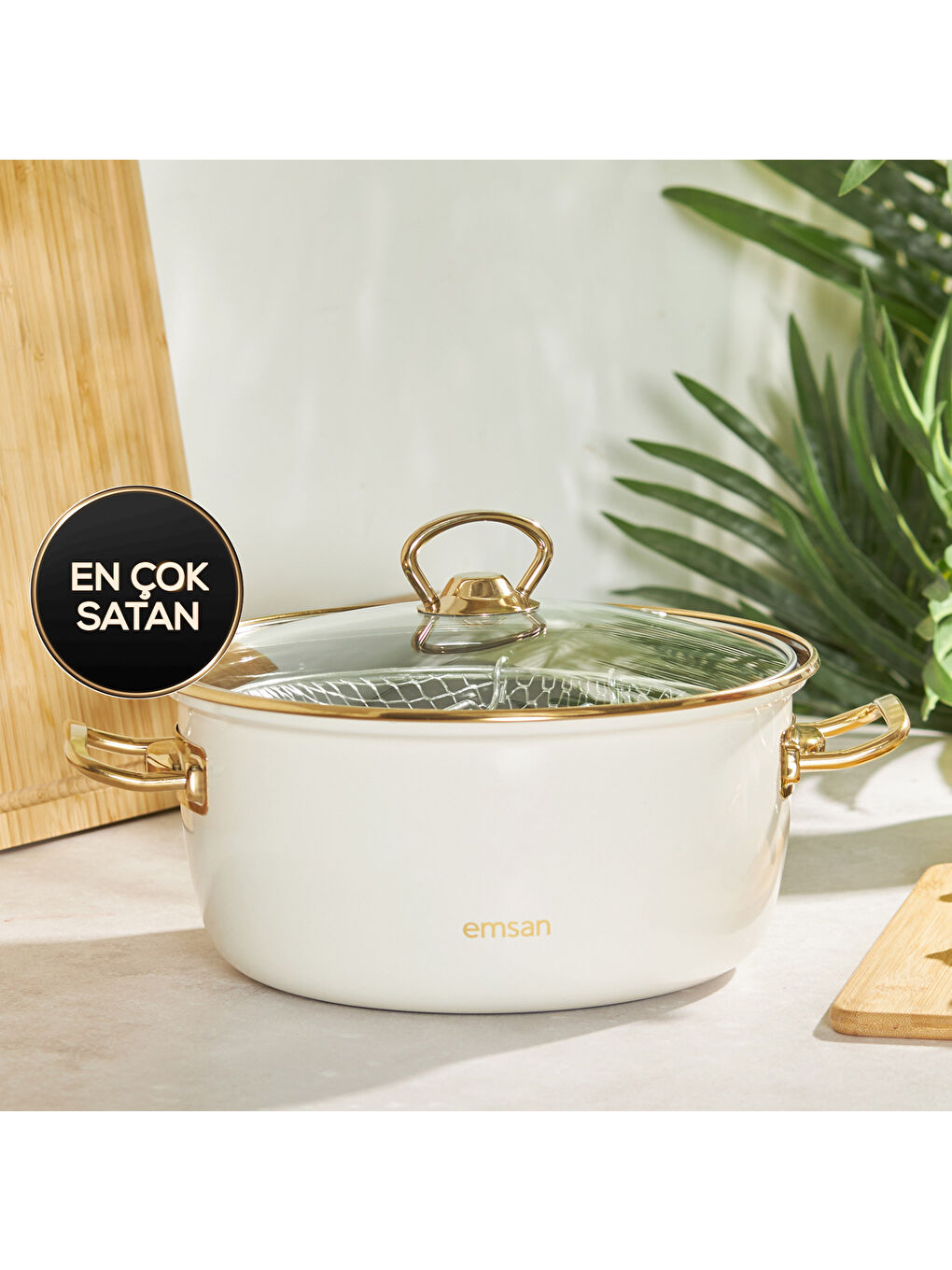 Ekru Nostalji Emaye Krem Kızartma Tenceresi-9