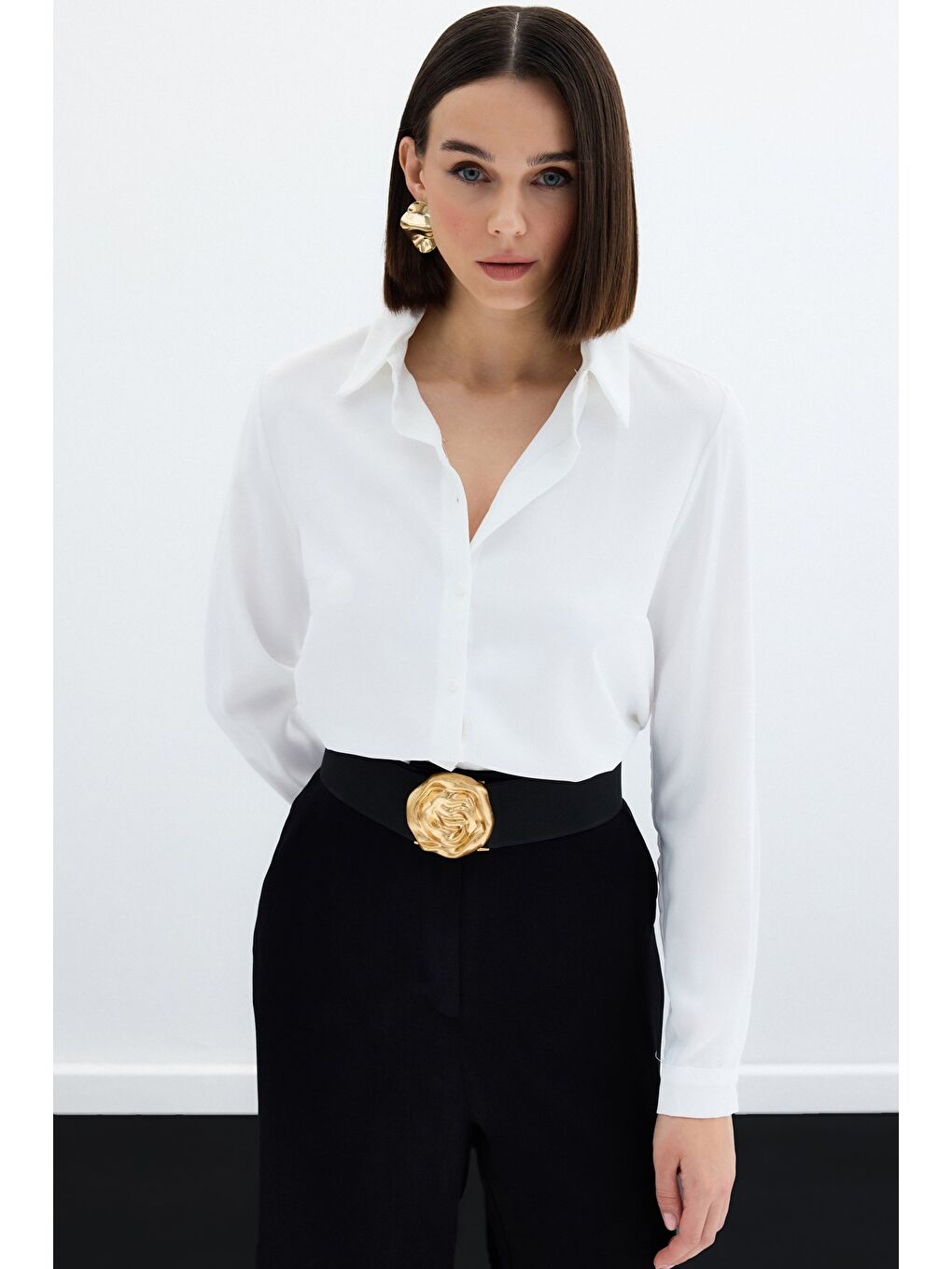 Düz Klasik Gömlek - Ekru-1