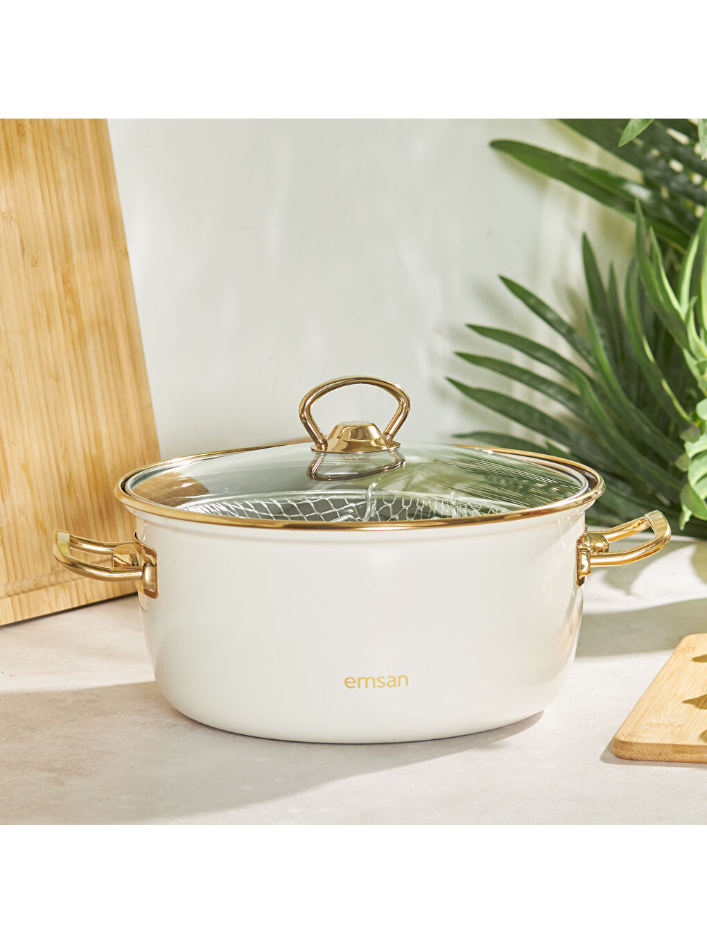 Ekru Nostalji Emaye Krem Kızartma Tenceresi-10