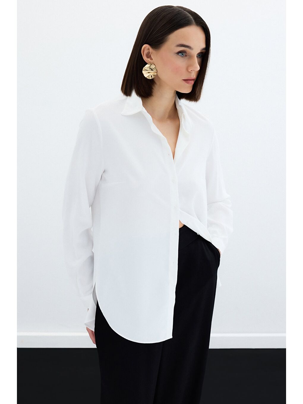 Düz Klasik Gömlek - Ekru-2