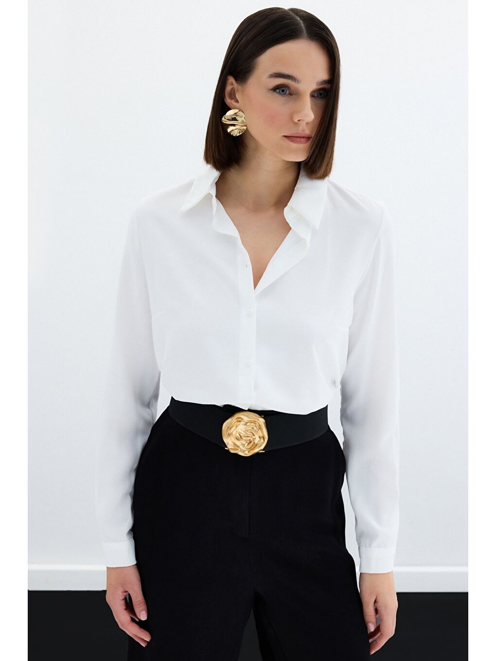 Düz Klasik Gömlek - Ekru-3