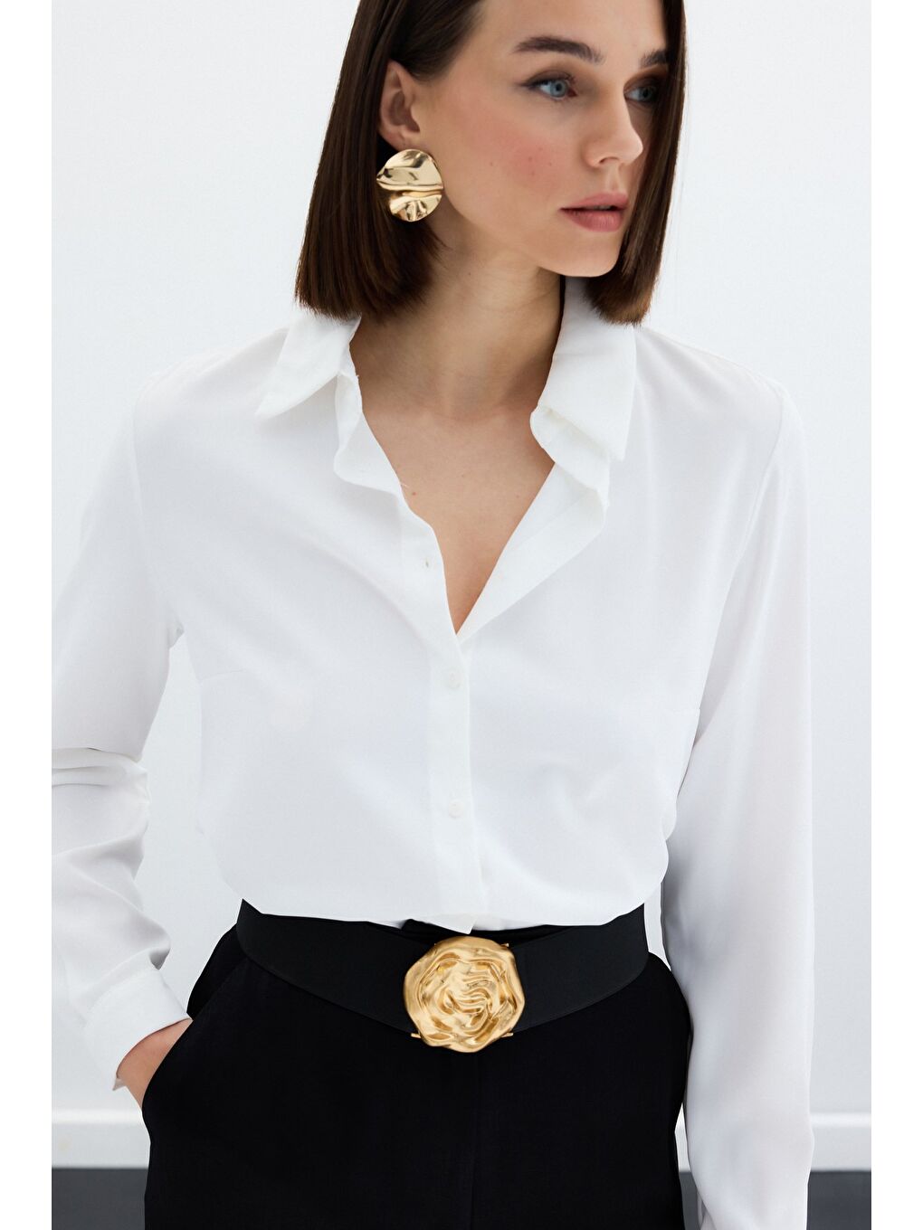 Düz Klasik Gömlek - Ekru-4