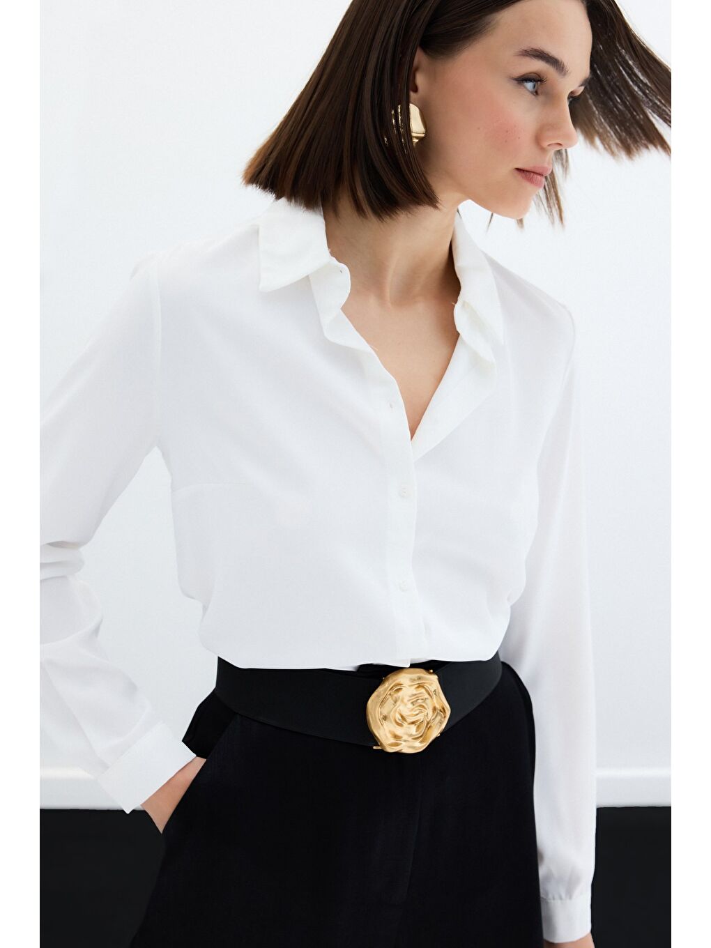 Düz Klasik Gömlek - Ekru-5