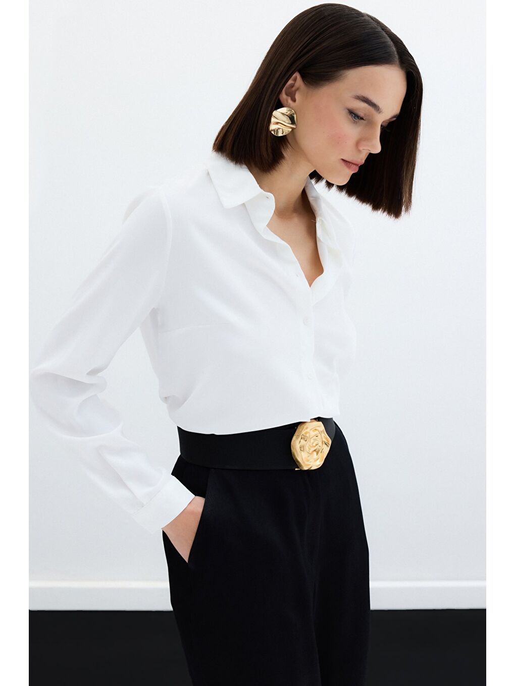 Düz Klasik Gömlek - Ekru-6