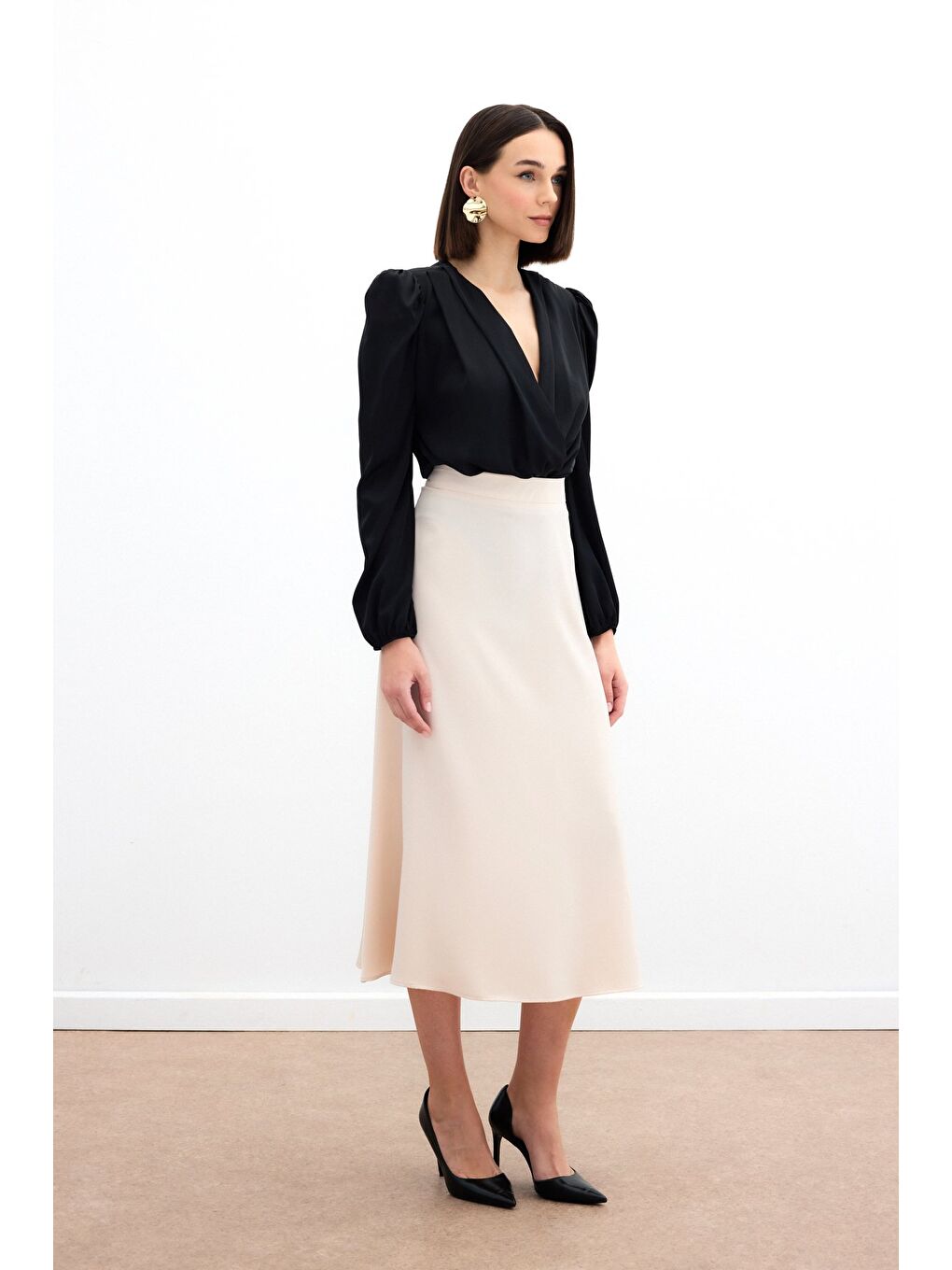 Midi Boy Saten Etek - Bej-3