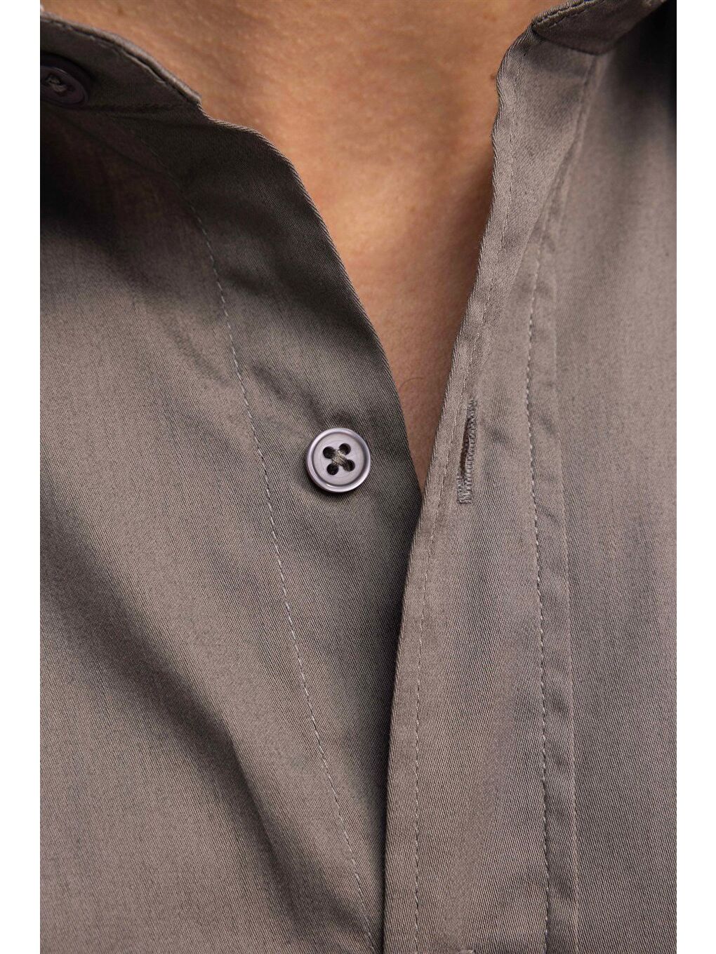 Erkek Regular Fit Klasik Kesim Pamuk Saten, Gri %100 Pamuk Gömlek-2