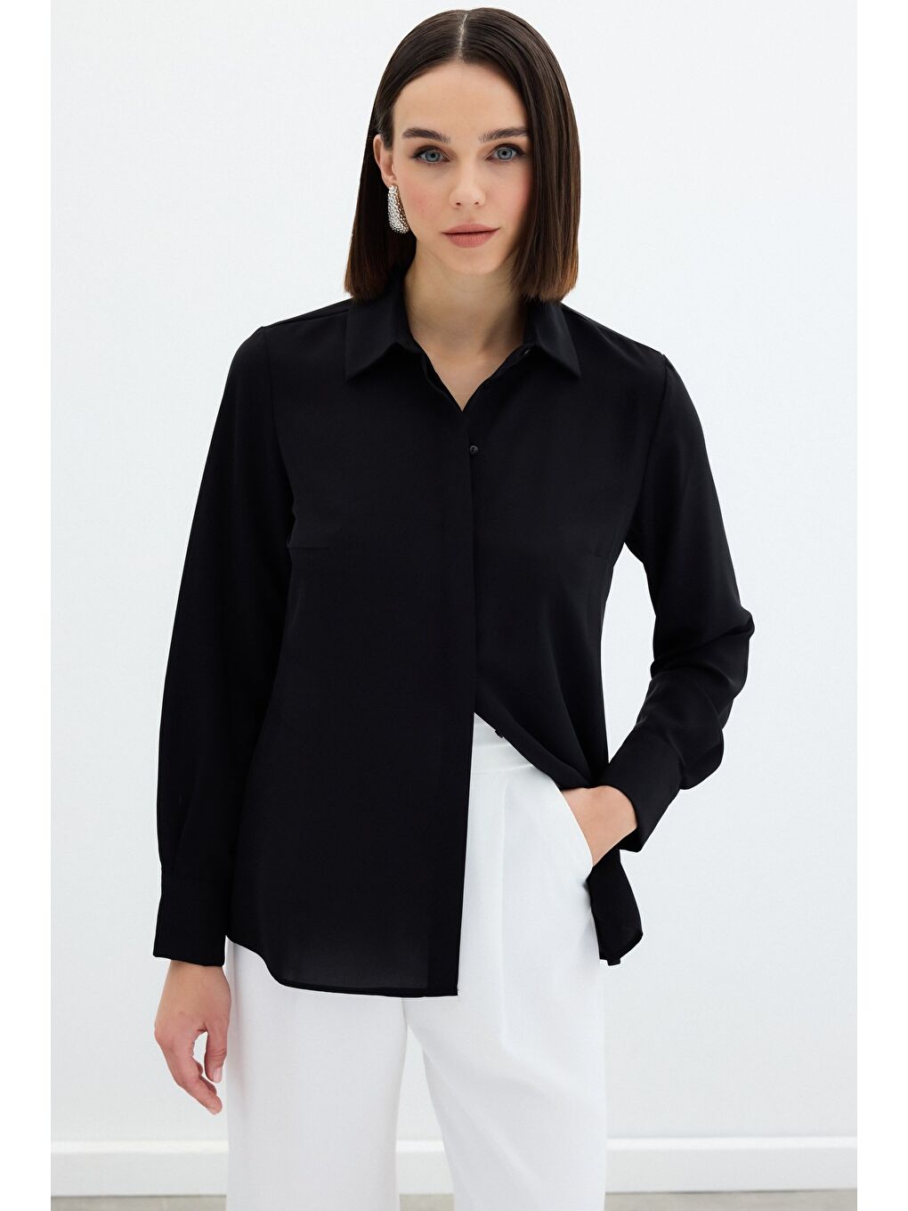 Klasik Düz Gömlek - Siyah-1