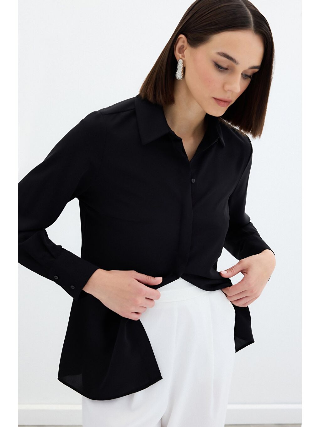 Klasik Düz Gömlek - Siyah-2