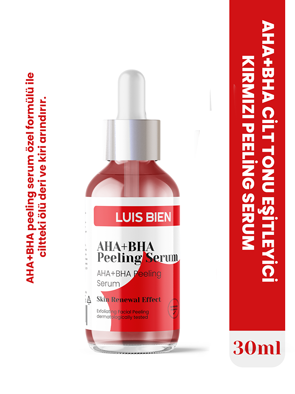 Luis Bien Şeffaf AHA+BHA Cilt Tonu Eşitleyici Kırmızı Peeling Serum 30 ml (Aha 10% + Bha 2%)