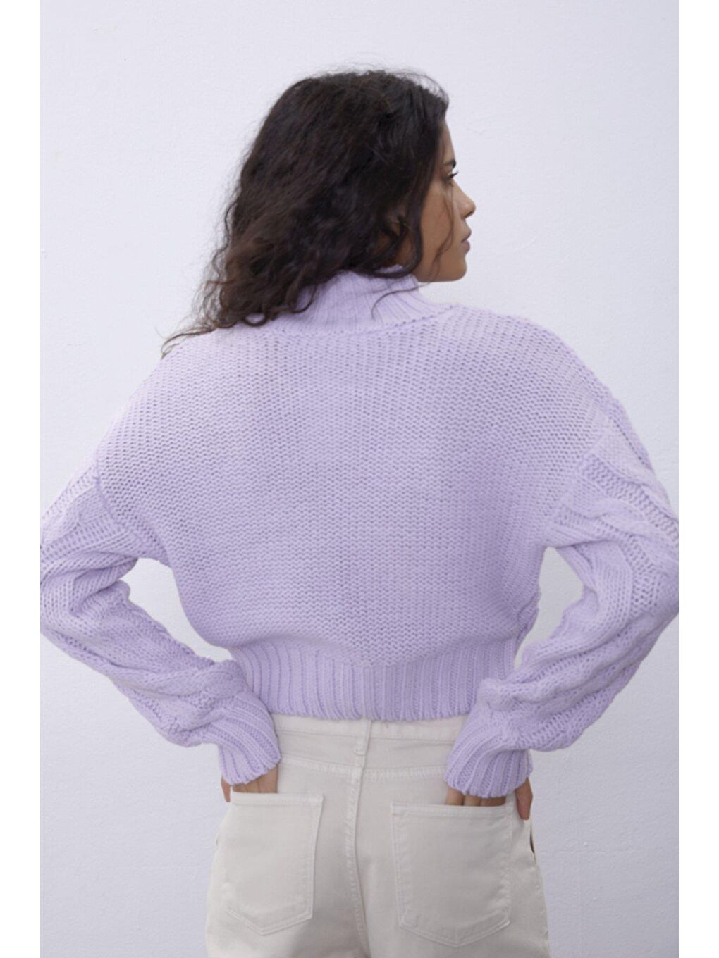 Lila Örgü Desenli Kısa Kazak-3