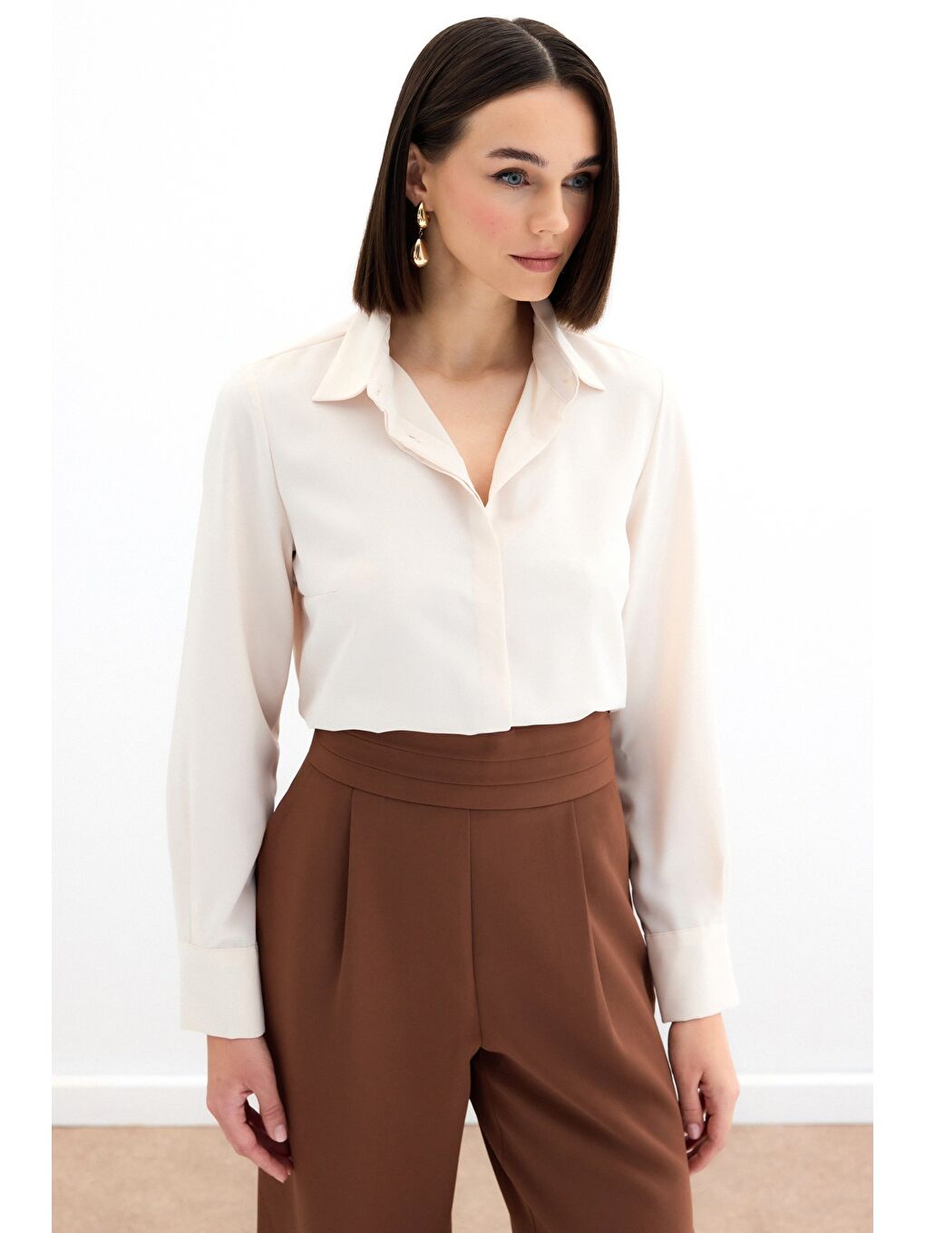 Klasik Düz Gömlek - Bej-1