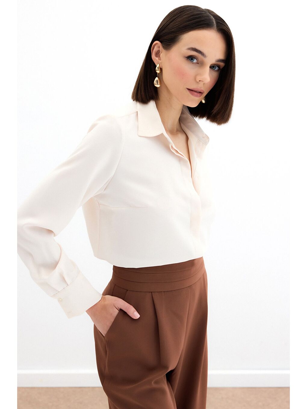 Klasik Düz Gömlek - Bej-2