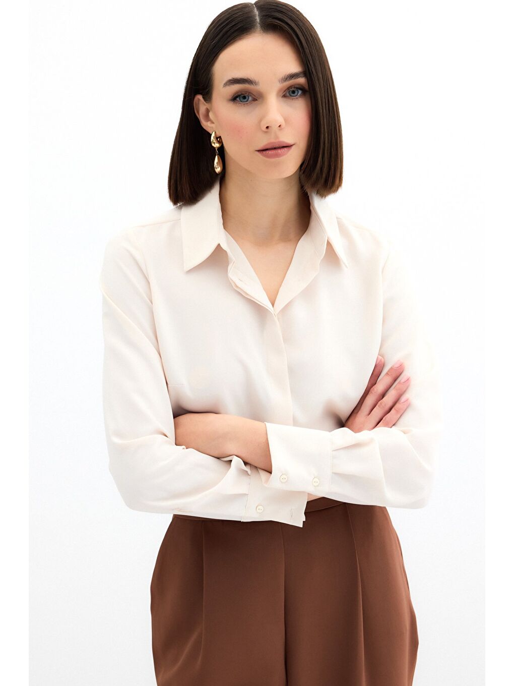 Klasik Düz Gömlek - Bej-3