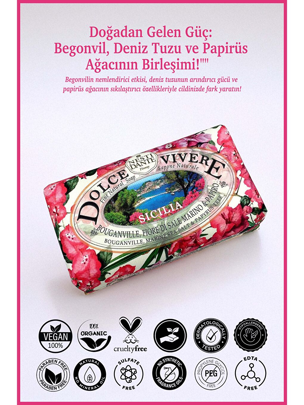 Dolce Vivere Scilia Katı Sabun 250 gr | Sıkılaştırıcı ve Nemlendirici |Begonvil, Deniz T-1