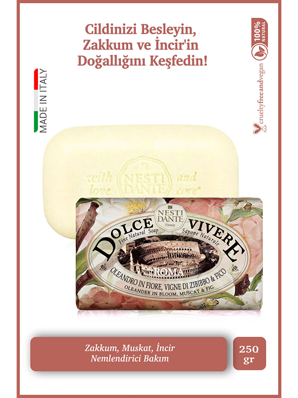 Dolce Vivere Roma Katı Sabun 250 gr | Nemlendirici | Zakkum, Muskat