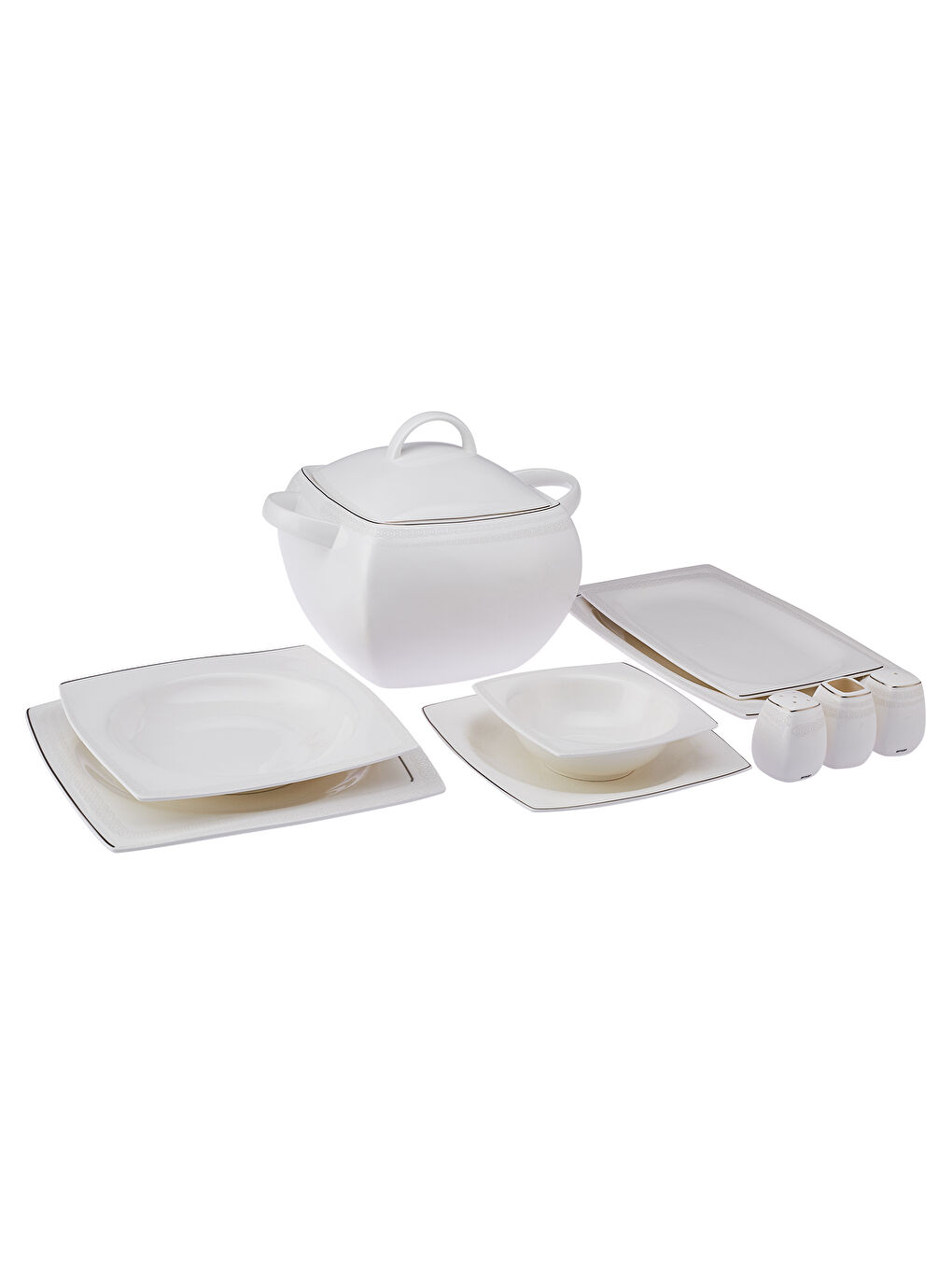 Beyaz Zencerek Fine Bone 60 Parça 12 Kişilik Kare Yemek Takımı-9