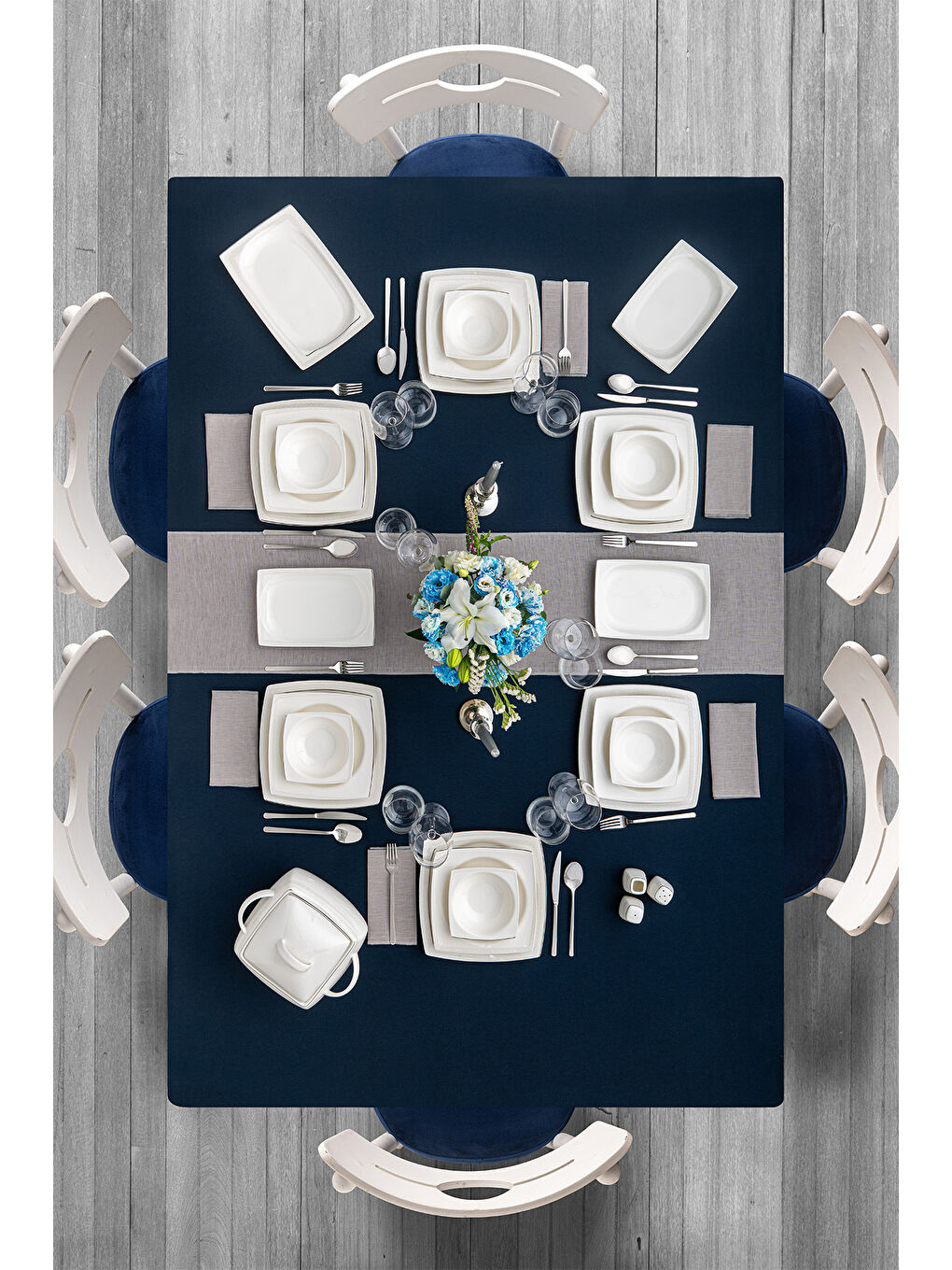 Beyaz Zencerek Fine Bone 60 Parça 12 Kişilik Kare Yemek Takımı-5