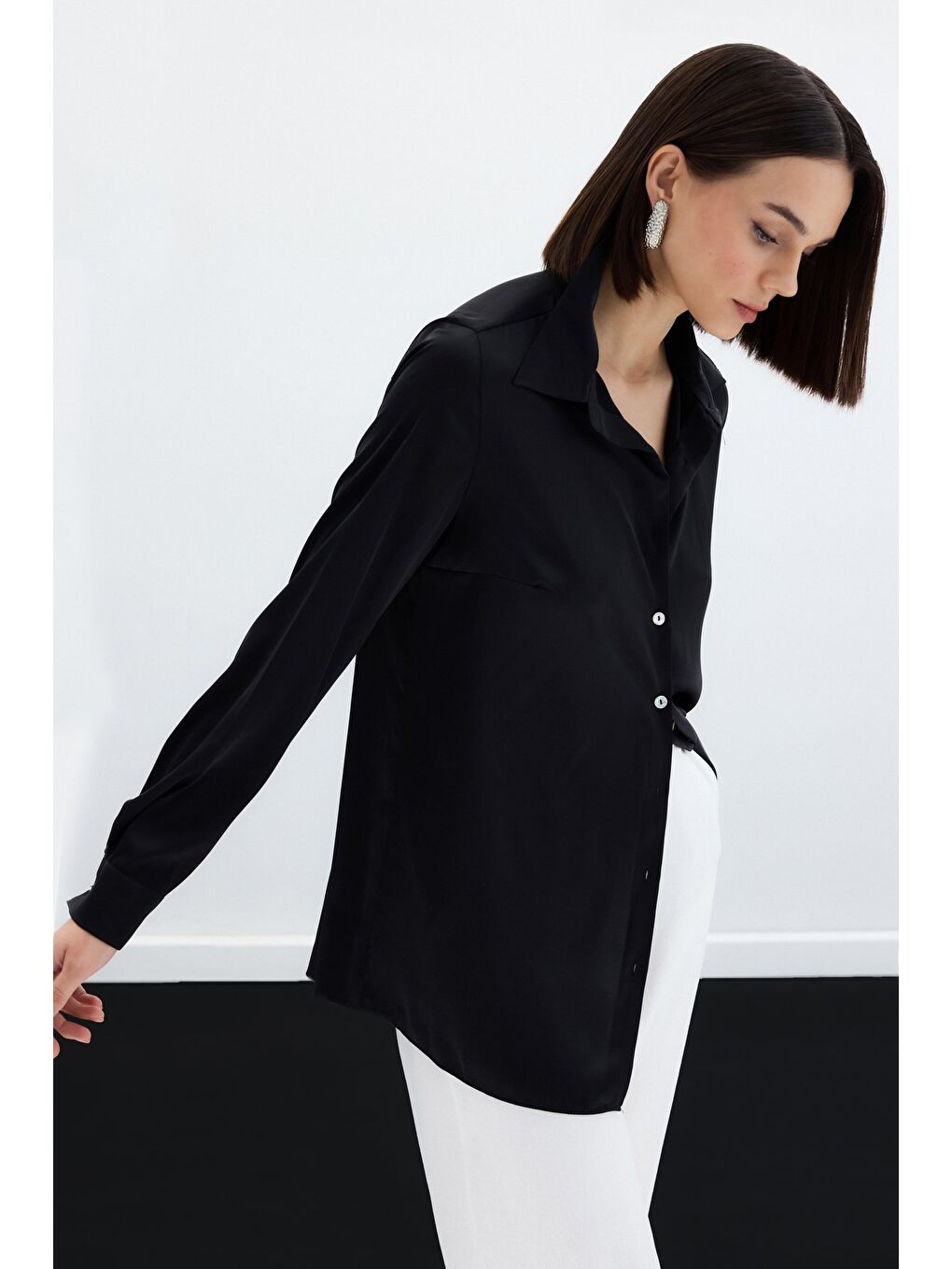 Saten Gömlek - Siyah-1