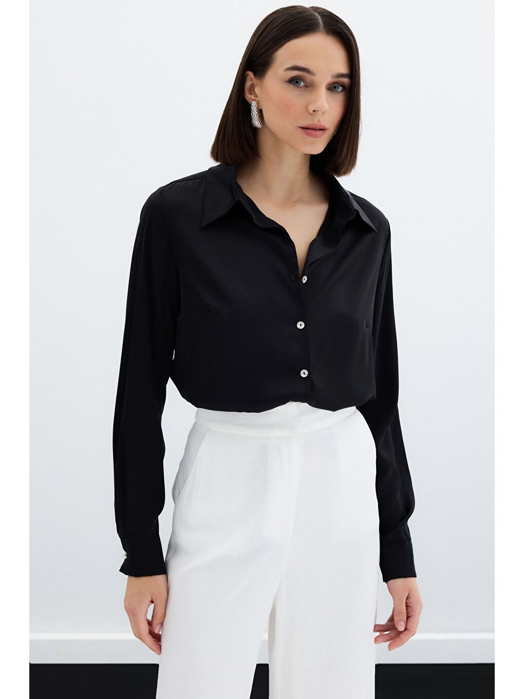 Saten Gömlek - Siyah-2
