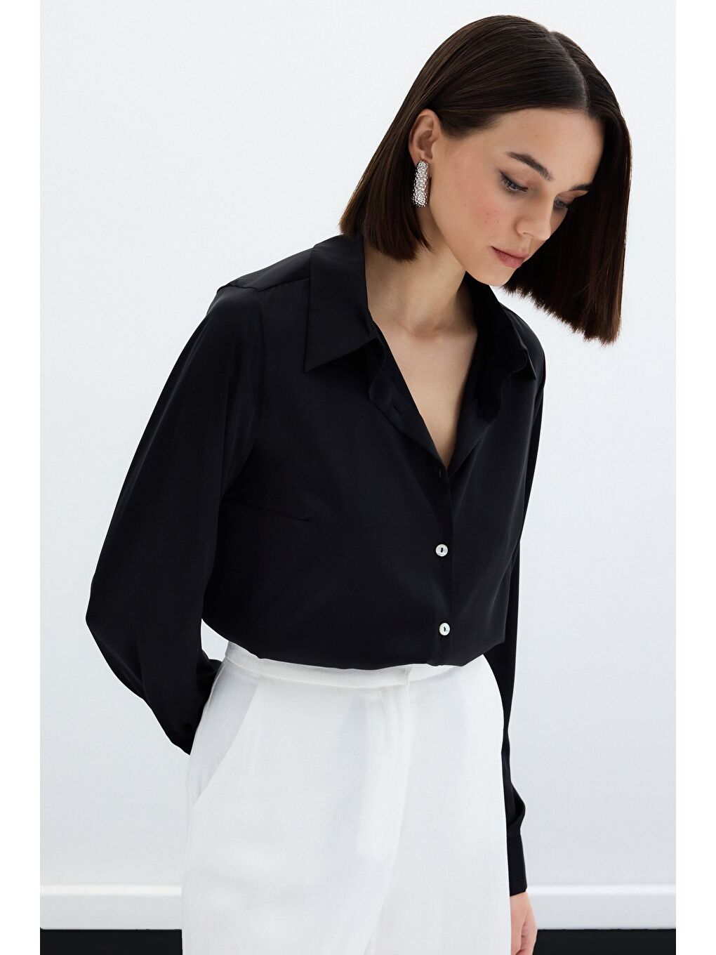 Saten Gömlek - Siyah-3