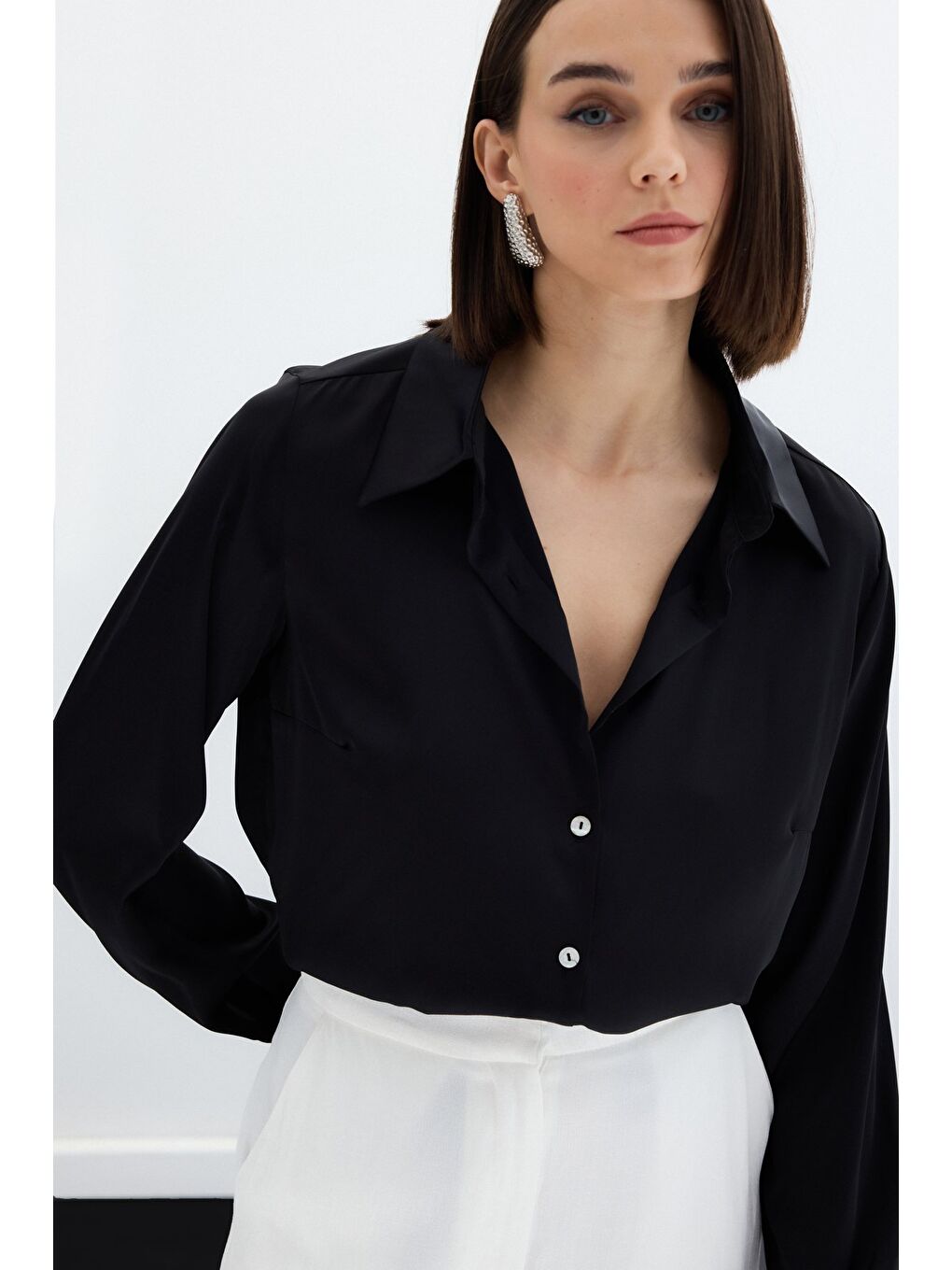 Saten Gömlek - Siyah-6