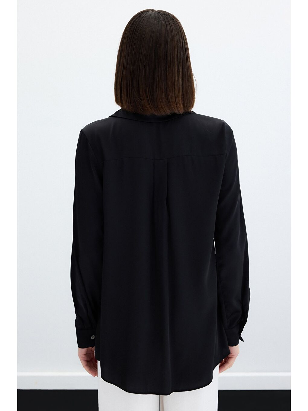 Saten Gömlek - Siyah-7