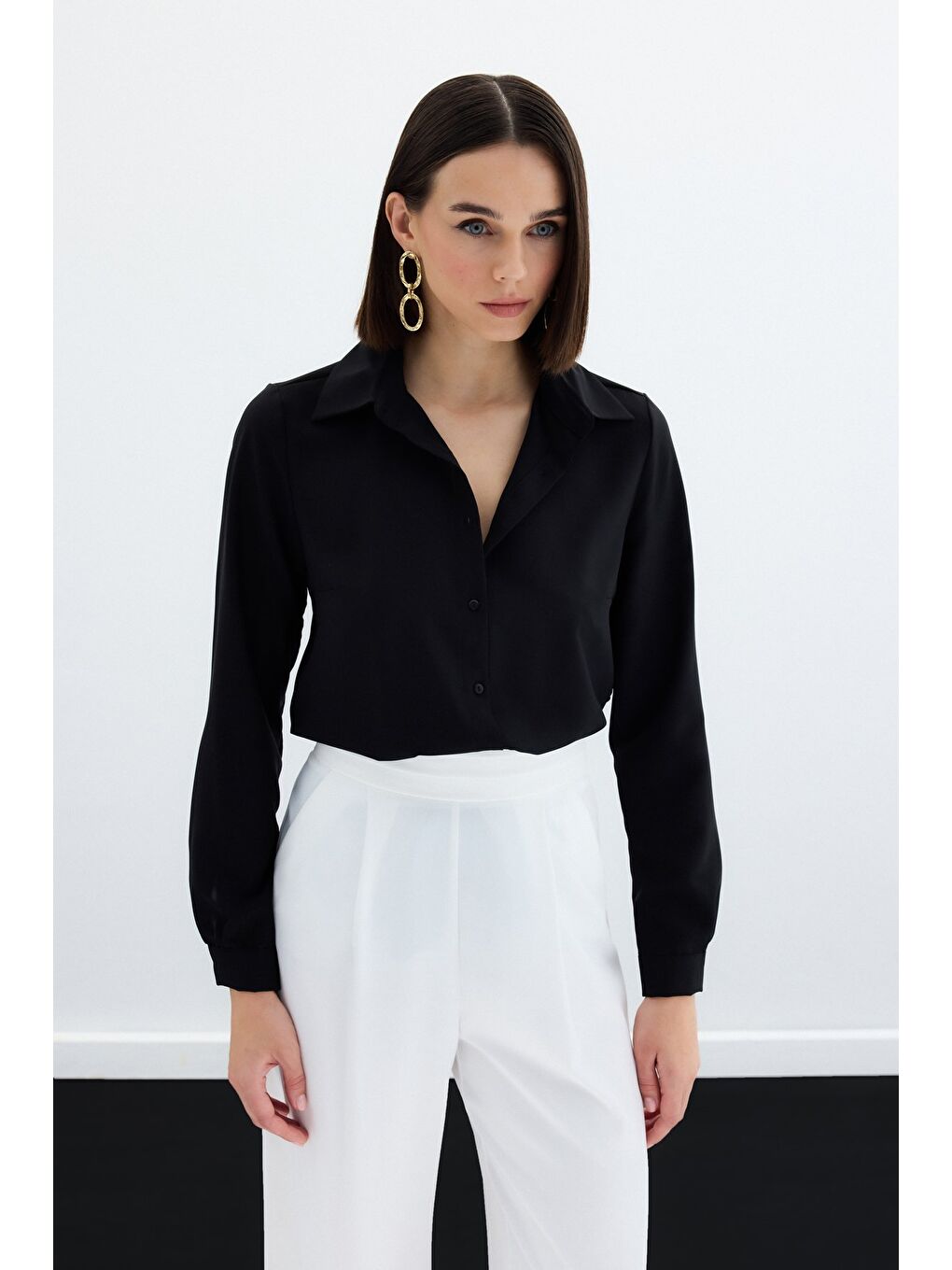 Düz Klasik Gömlek - Siyah-1