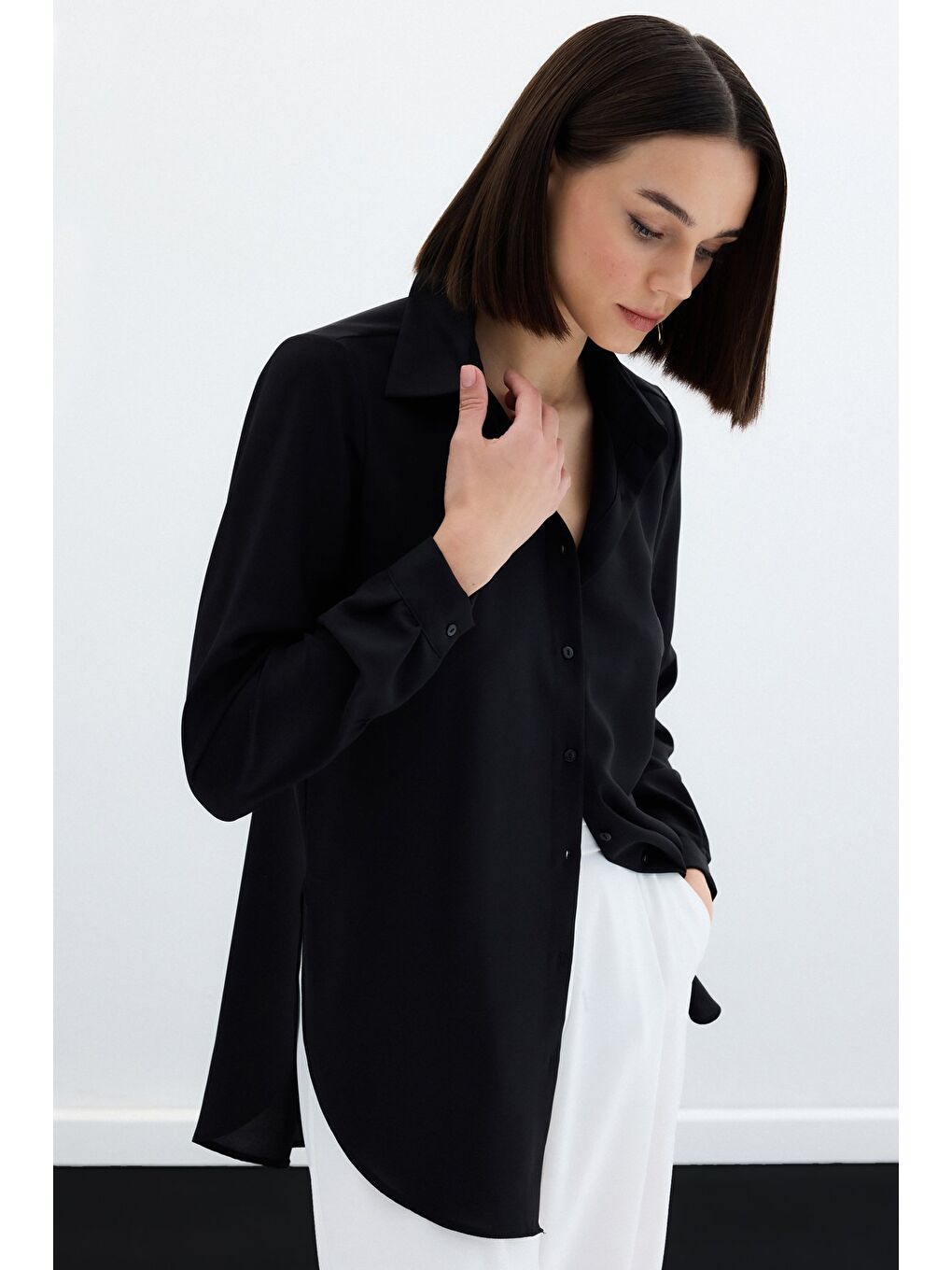 Düz Klasik Gömlek - Siyah-2