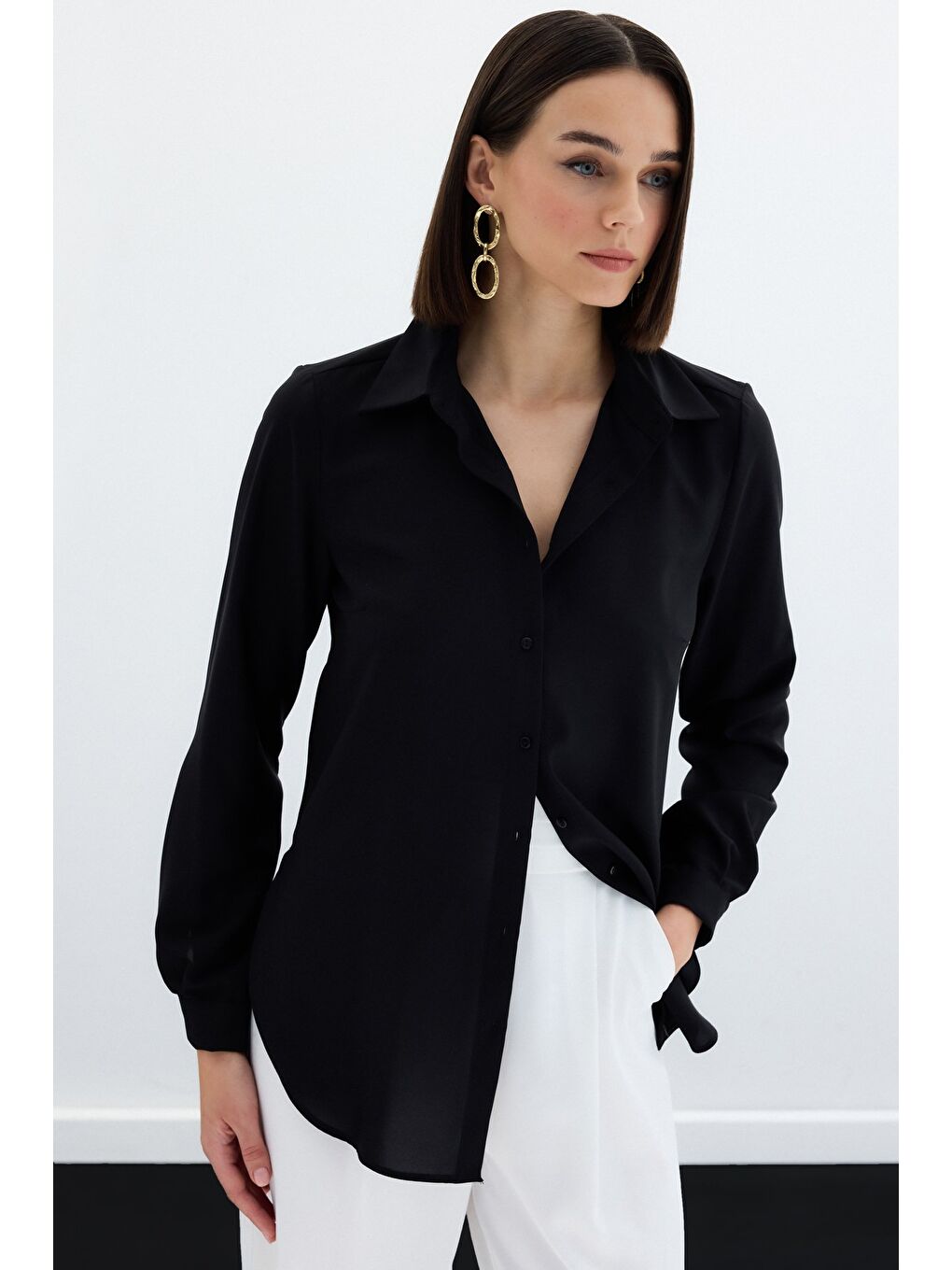 Düz Klasik Gömlek - Siyah-4