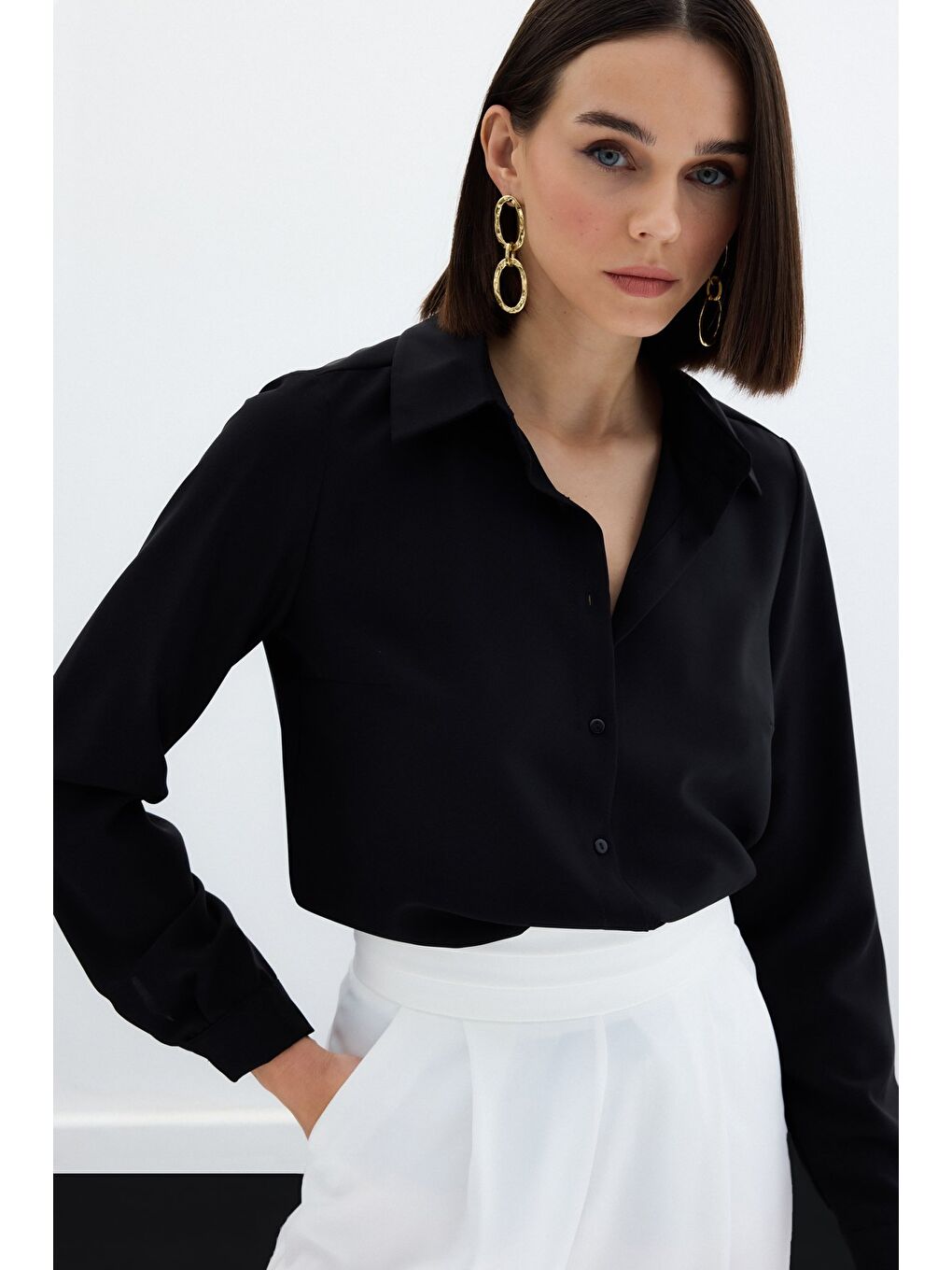 Düz Klasik Gömlek - Siyah-5