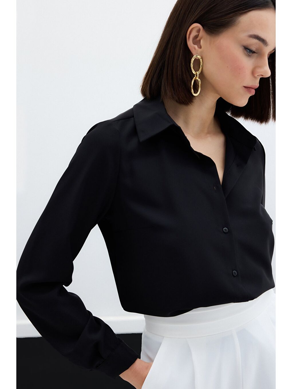 Düz Klasik Gömlek - Siyah-6