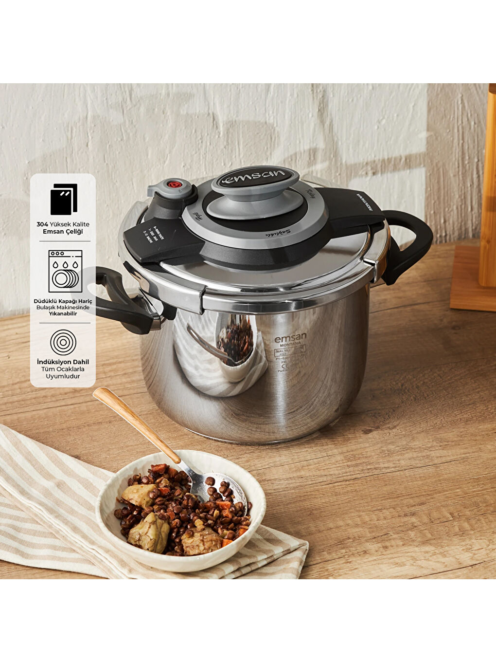 Montana Siyah Gri Düdüklü Tencere 6 Litre-7