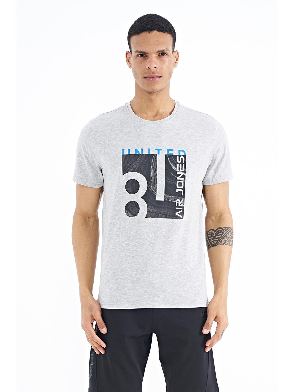 AIR JONES George Gri Melanj Standart Kalıp Erkek T-Shirt - 88220