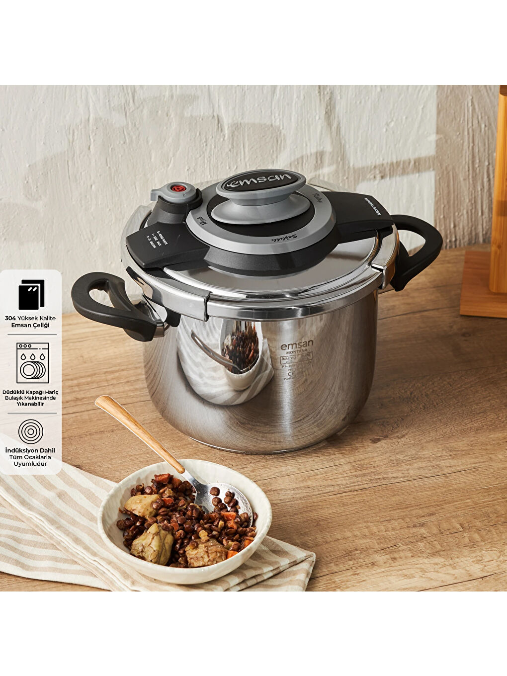 Montana Siyah Gri Düdüklü Tencere 6 Litre-8