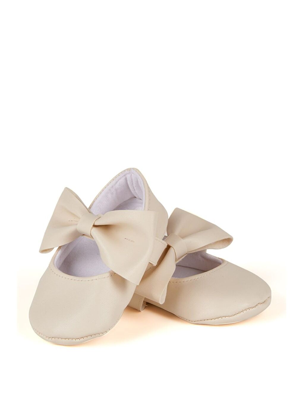 Ekru Krem Kız Bebek Suni Deri Fiyonklu Babet Patik-1
