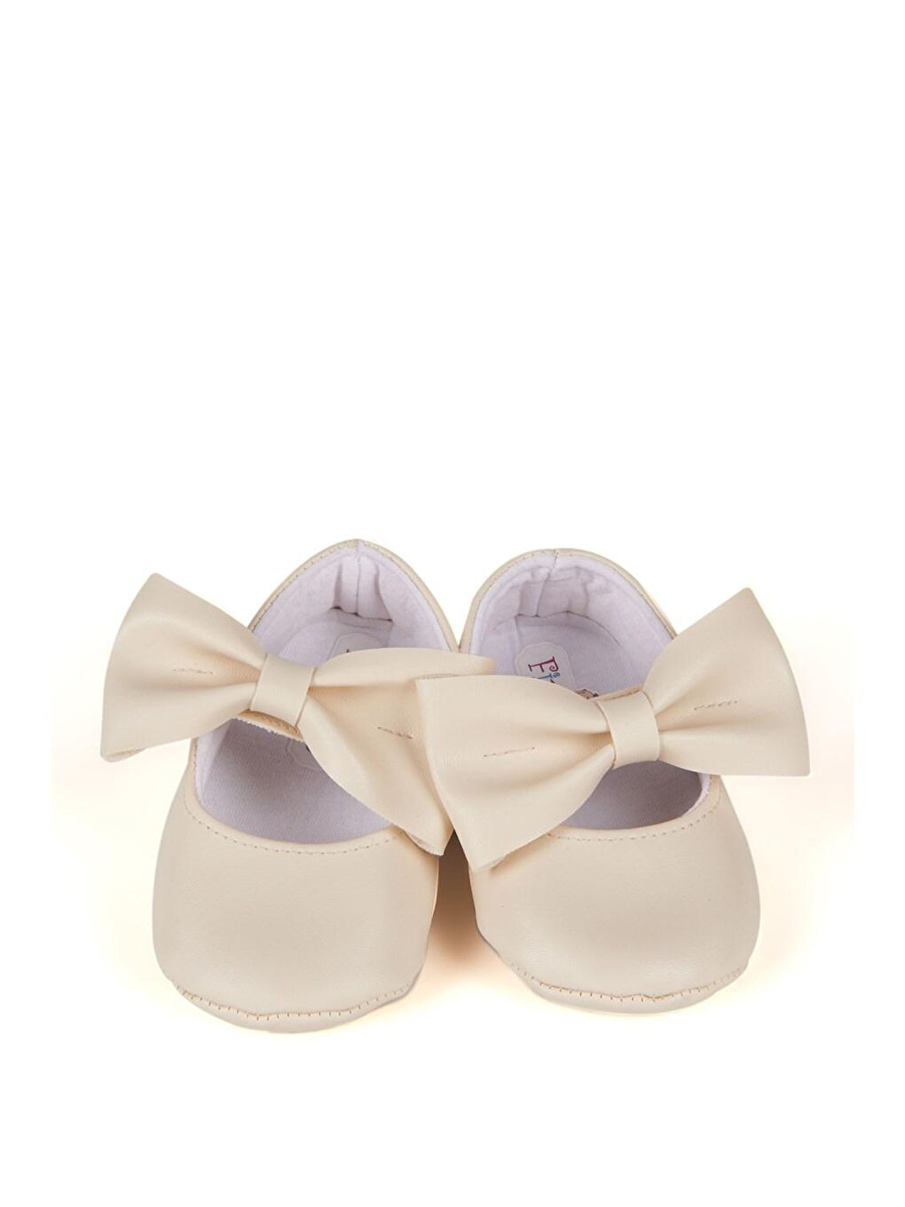 Ekru Krem Kız Bebek Suni Deri Fiyonklu Babet Patik-2