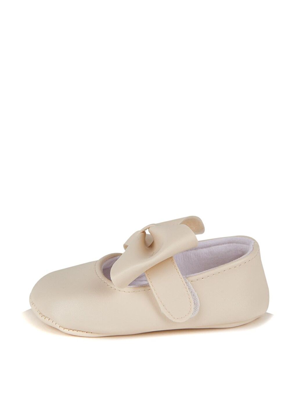 Ekru Krem Kız Bebek Suni Deri Fiyonklu Babet Patik-3