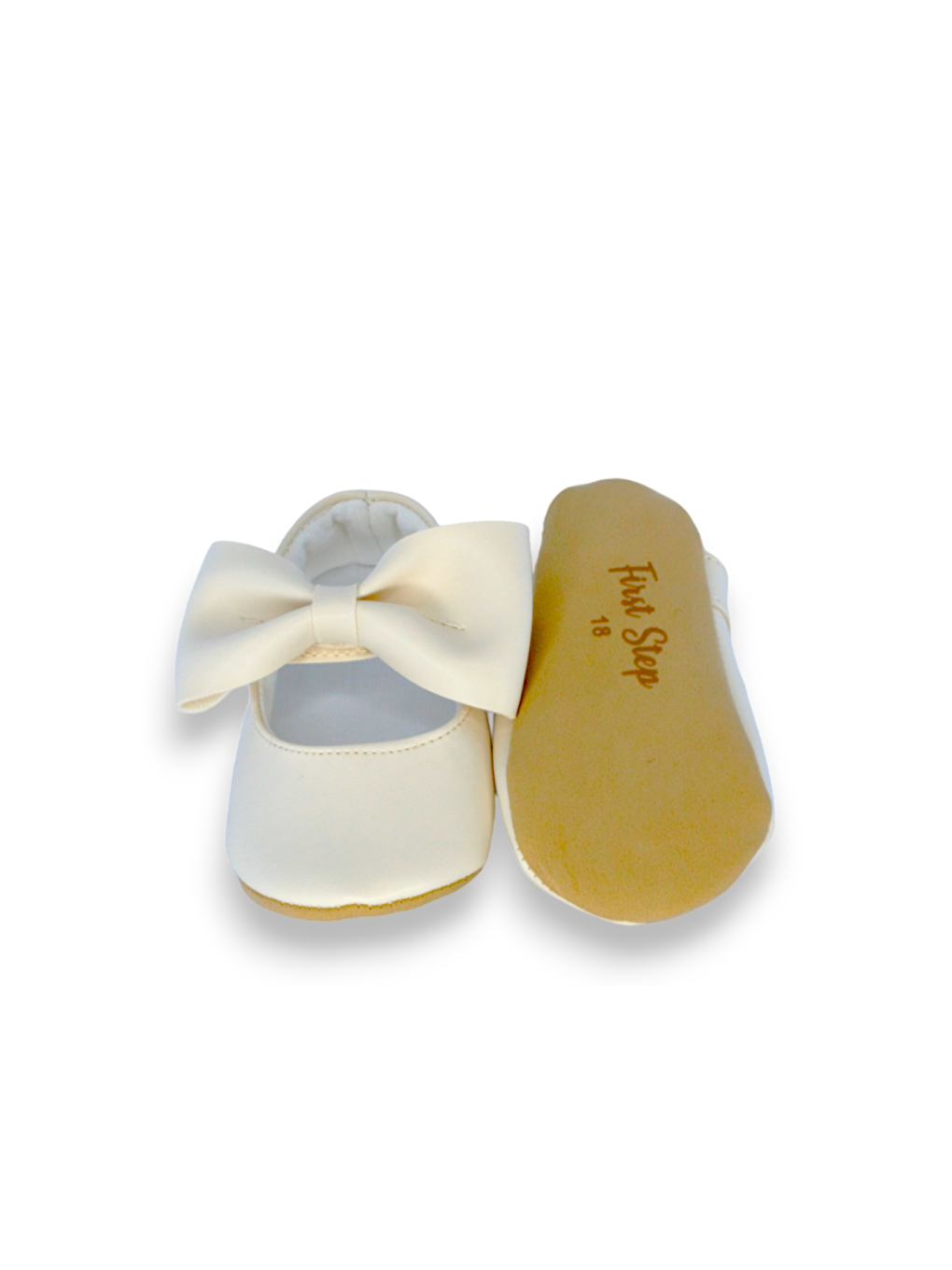 Ekru Krem Kız Bebek Suni Deri Fiyonklu Babet Patik-4